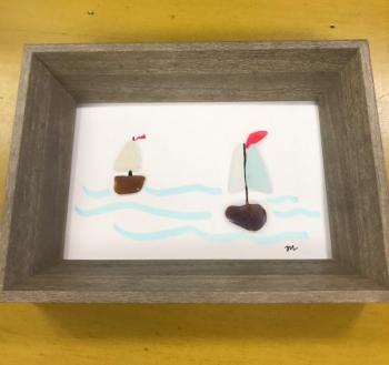 Sea Glass Sailboat Framed Design