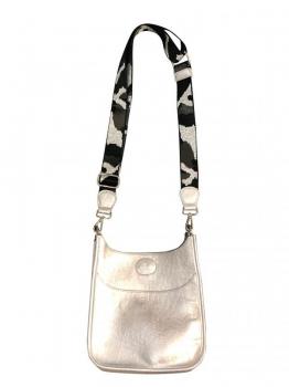Silver Mini Vegan Messenger with Camo Strap