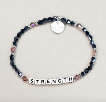 Little Words Project Bracelet - Strength (Black/Silver Letters)