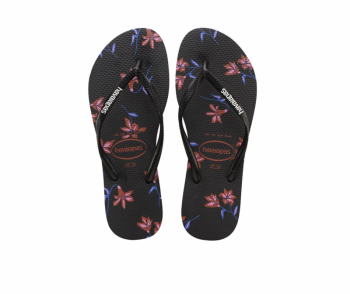 Havaianas Women's Black Floral Slim Flip Flops