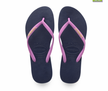 Havaianas Women's Navy/Pink Logo Slim Flip Flops