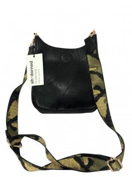 Black Mini Vegan Messenger with Camo Strap