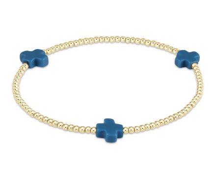 Signature Cross Gold Pattern 2mm Bead Bracelet - Cobalt