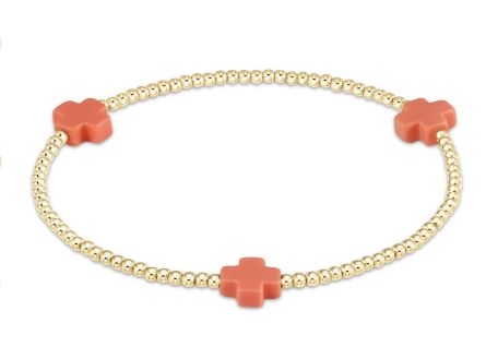 Signature Cross Gold Pattern 2mm Bead Bracelet - Coral