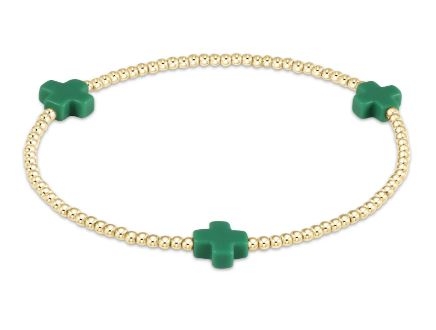 Signature Cross Gold Pattern 2mm Bead Bracelet - Emerald Green