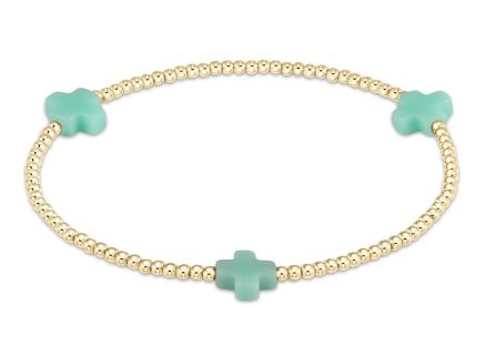 Signature Cross Gold Pattern 2mm Bead Bracelet - Mint