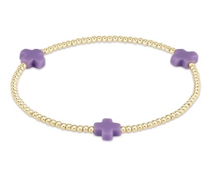 Signature Cross Gold Pattern 2mm Bead Bracelet - Purple