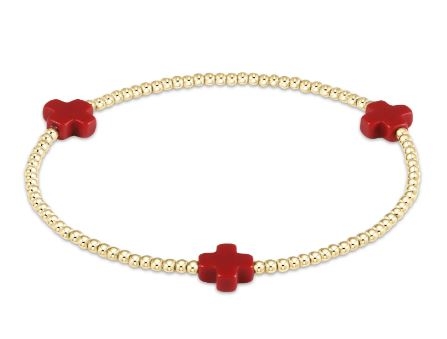Signature Cross Gold Pattern 2mm Bead Bracelet - Red