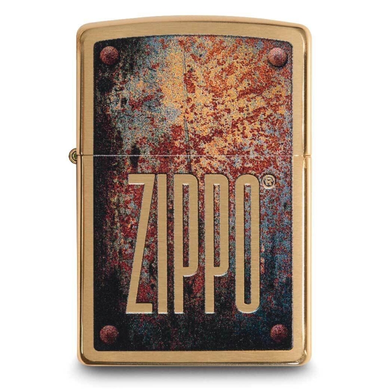 Rusty Plate Design Brushed Brass Pocket Lighter