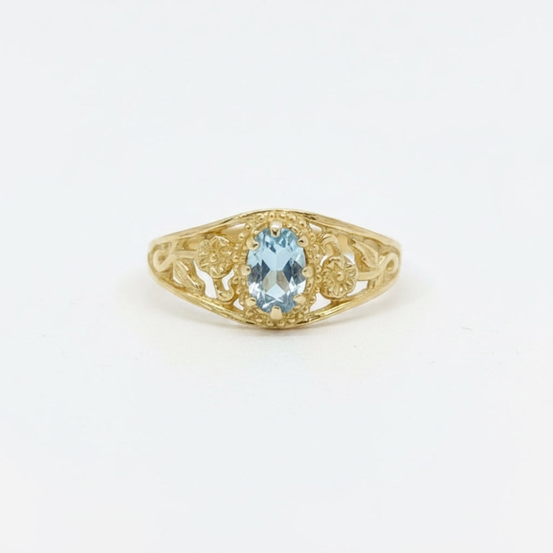 Floral Blue Topaz Ring