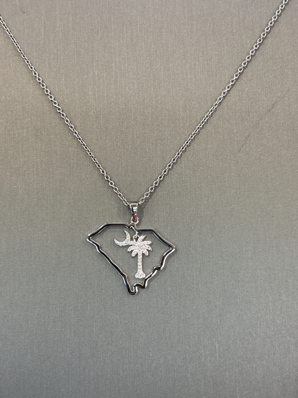 Sterling Silver South Carolina Palmetto Tree and Moon Necklace