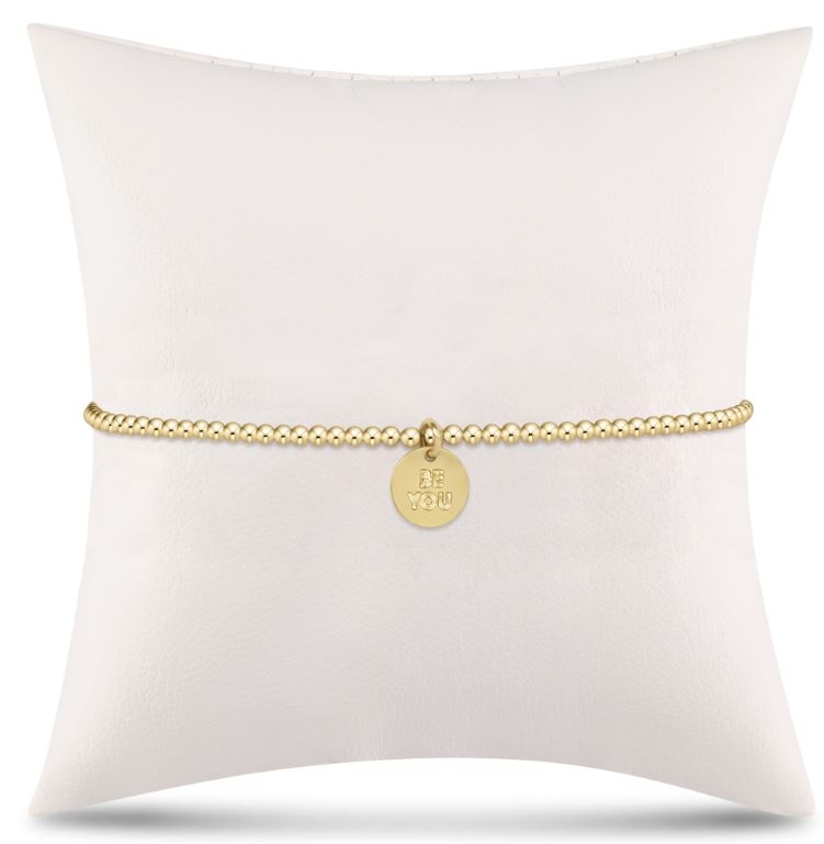 Classic Gold 2mm Bead Bracelet - Be You. Small Gold Word Disc