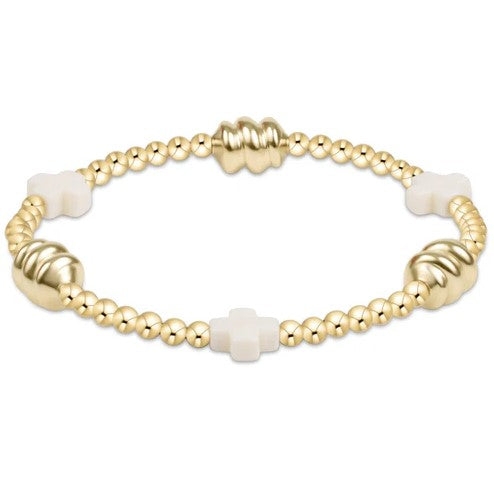 Signature Cross Admire Gold Pattern 3mm Bead Bracelet - Off-White