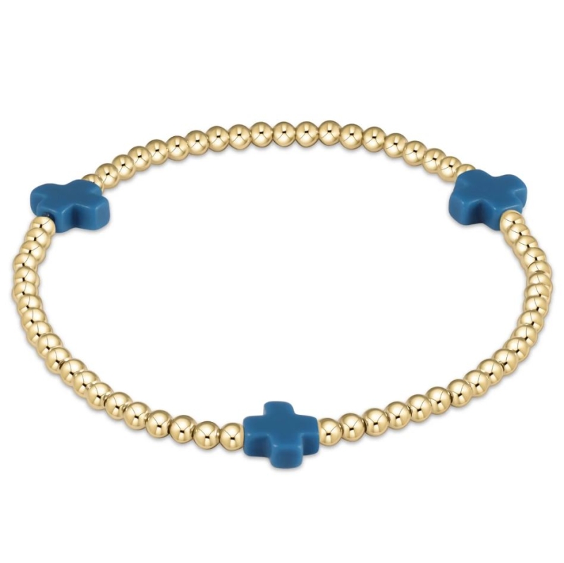 Signature Cross Gold Pattern 3mm Bead Bracelet - Cobalt