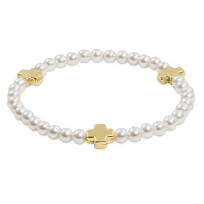 Signature Cross Pearl Pattern 4mm Bead Bracelet - Gold