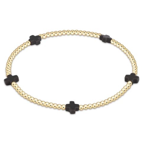 Small Signature Cross Gold 2mm Bracelet- Charcoal