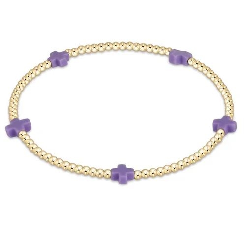 Signature Cross Small Gold 2mm Bead Bracelet- purple