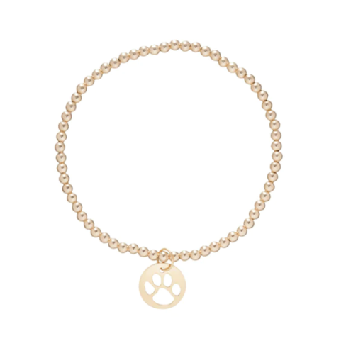 Classic Gold 2mm Bead Bracelet - Small Paw Print