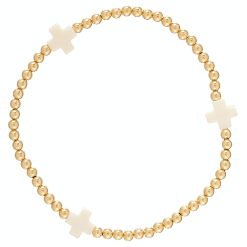 Signature Cross Gold Pattern 2mm Bead Bracelet - Off White