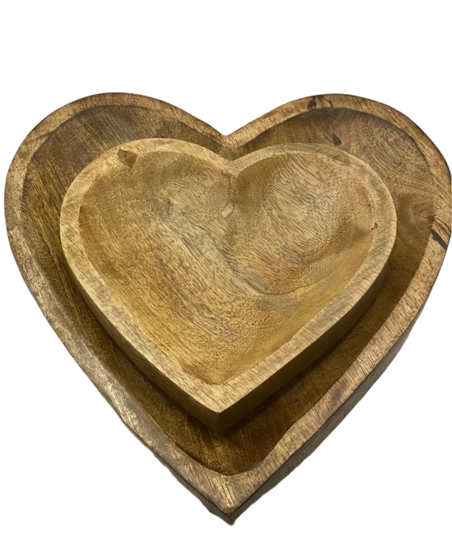 Wooden Heart Bowls, 2 Asst