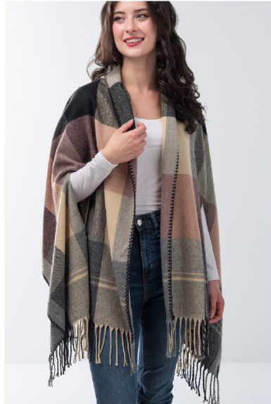 Large Plaid Scarf Wrap, 2 Asst