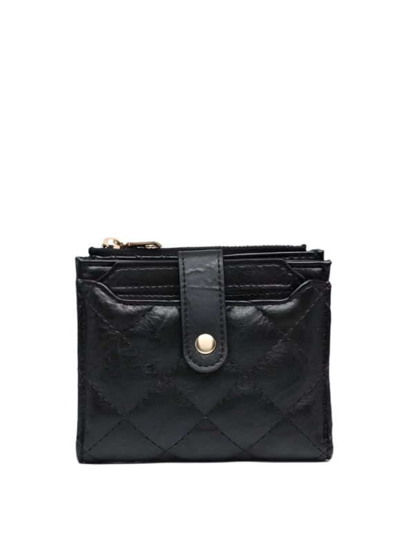 Melody Vegan Quilted Wallet- Black