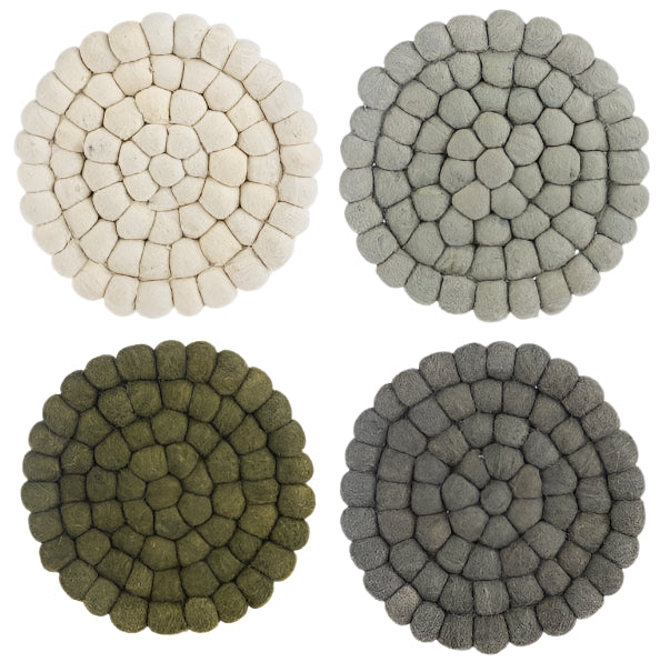 Oversized Handmade Felted Wool Pom Trivet, 4 asst