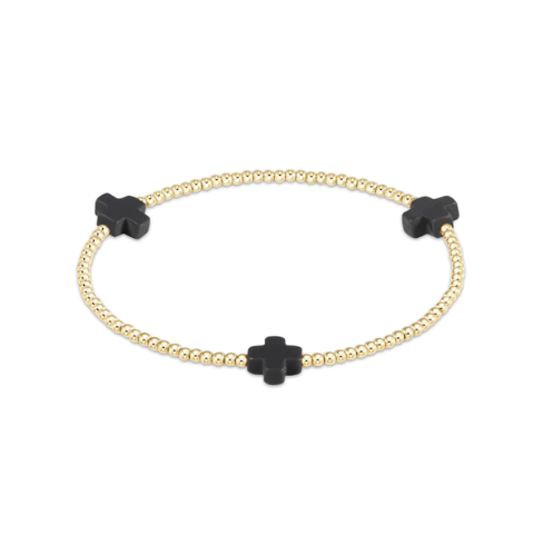 Signature Cross Gold Pattern 2mm Bead Bracelet-Charcoal