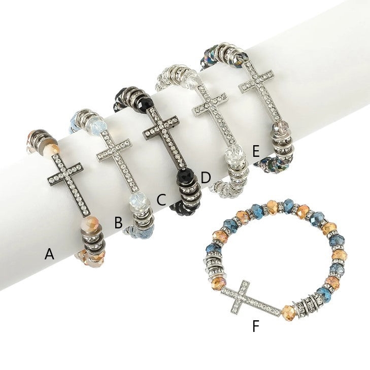 Stone Cross & Facet Bead Bracelet