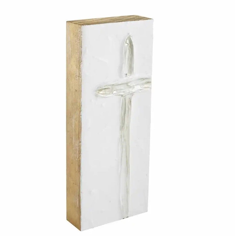 Tall Silver Cross Decorative Block