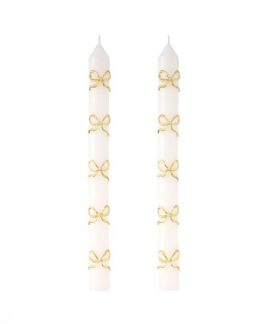 Taper Candle, Set of 2 - Gold Bows
