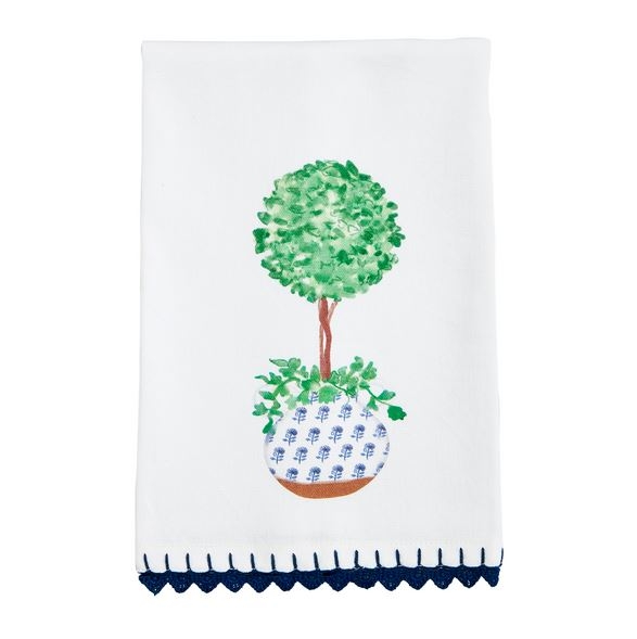 Topiary Plant Blue Trim Towel