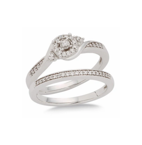White Gold Diamond Halo Bridal Set