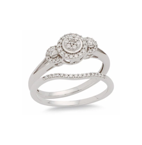 White Gold, Round Diamond Halo Bridal Set