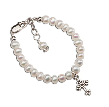 Lillian Pearl Baby Bracelet with Cross Pendant
