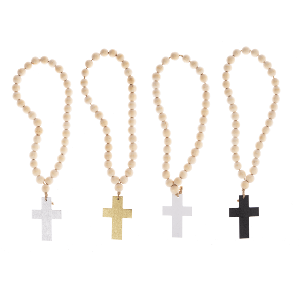 Wood Beaded Loop with Cross Charm