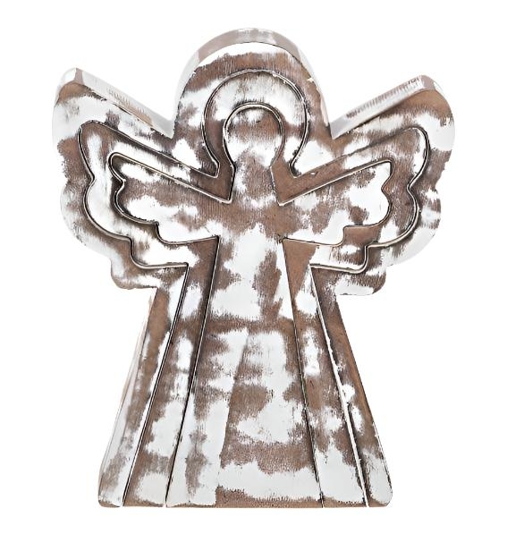 Nested White Wash Angel Figurine, 3 Piece Set