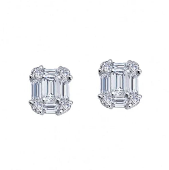 Baguette and Round Simulated Diamond Stud Earrings