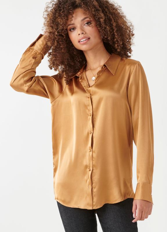 Classic Satin Button Blouse- Black