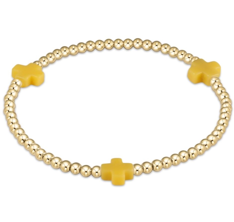 Signature Cross Gold Pattern 3mm Bead Bracelet- Canary