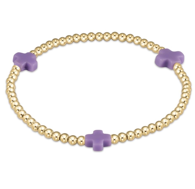 Signature Cross Gold Pattern 3mm Bead Bracelet- Purple
