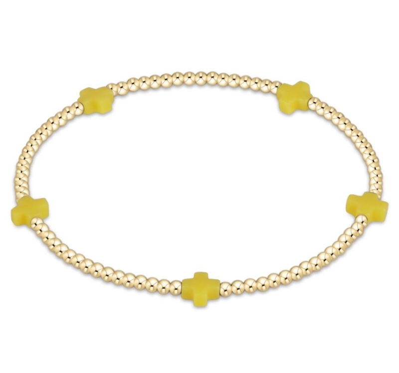 Signature Cross Small Gold Pattern 2mm Bead Bracelet- Canary