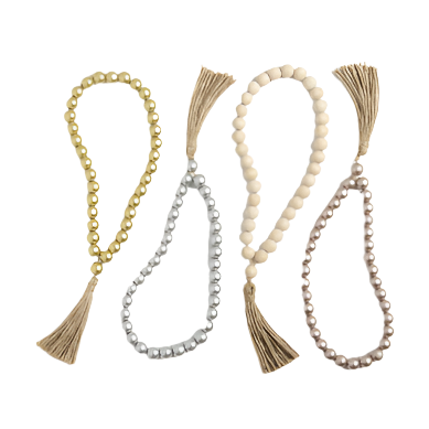Metallic Wood Beaded Loop with Tassel- 2 asst