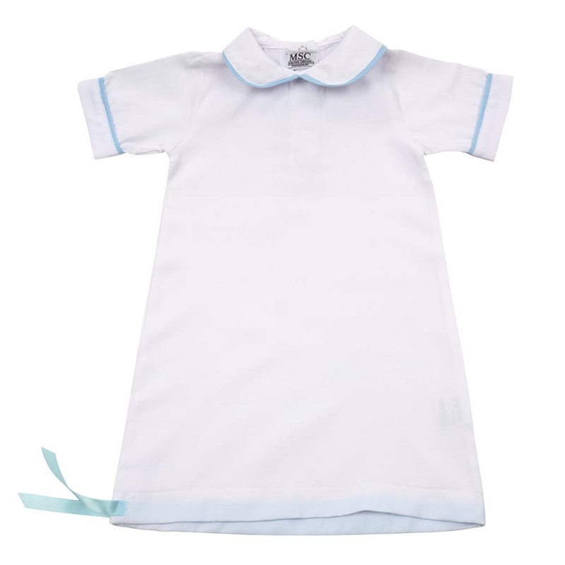 Blue Piping Day Gown- 0-6 Months