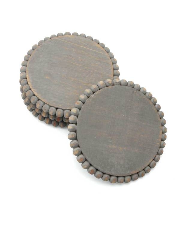 Gray Beaded Wooden Coaster Set, 4pc