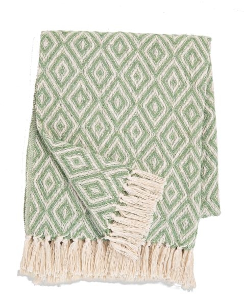 Natural and Green Diamond Woven Throw