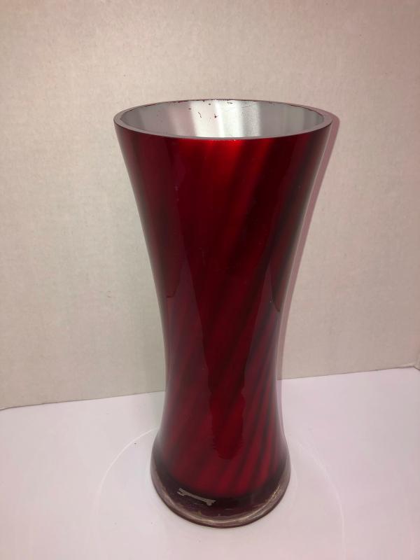 TALL RED GLASS VASE