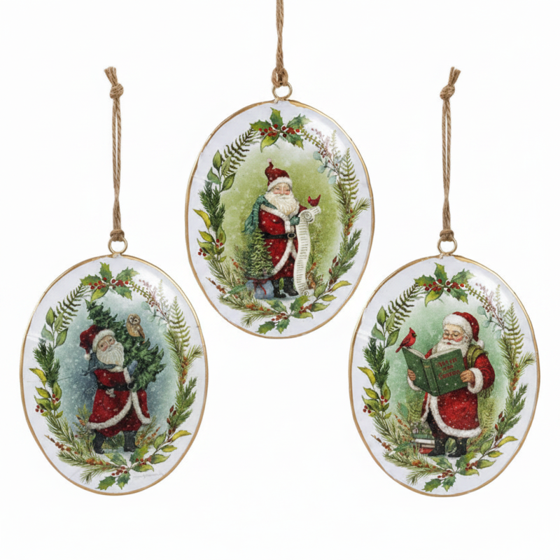 Santa Disk Ornament, asst