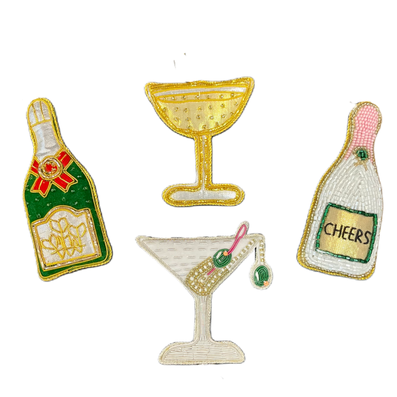 Beaded Champagne & Cocktail Ornaments- 3 asst