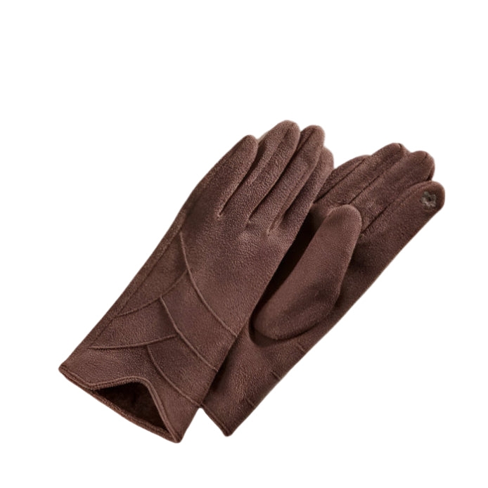 Classic Scalloped Vegan Suede Gloves- Brown